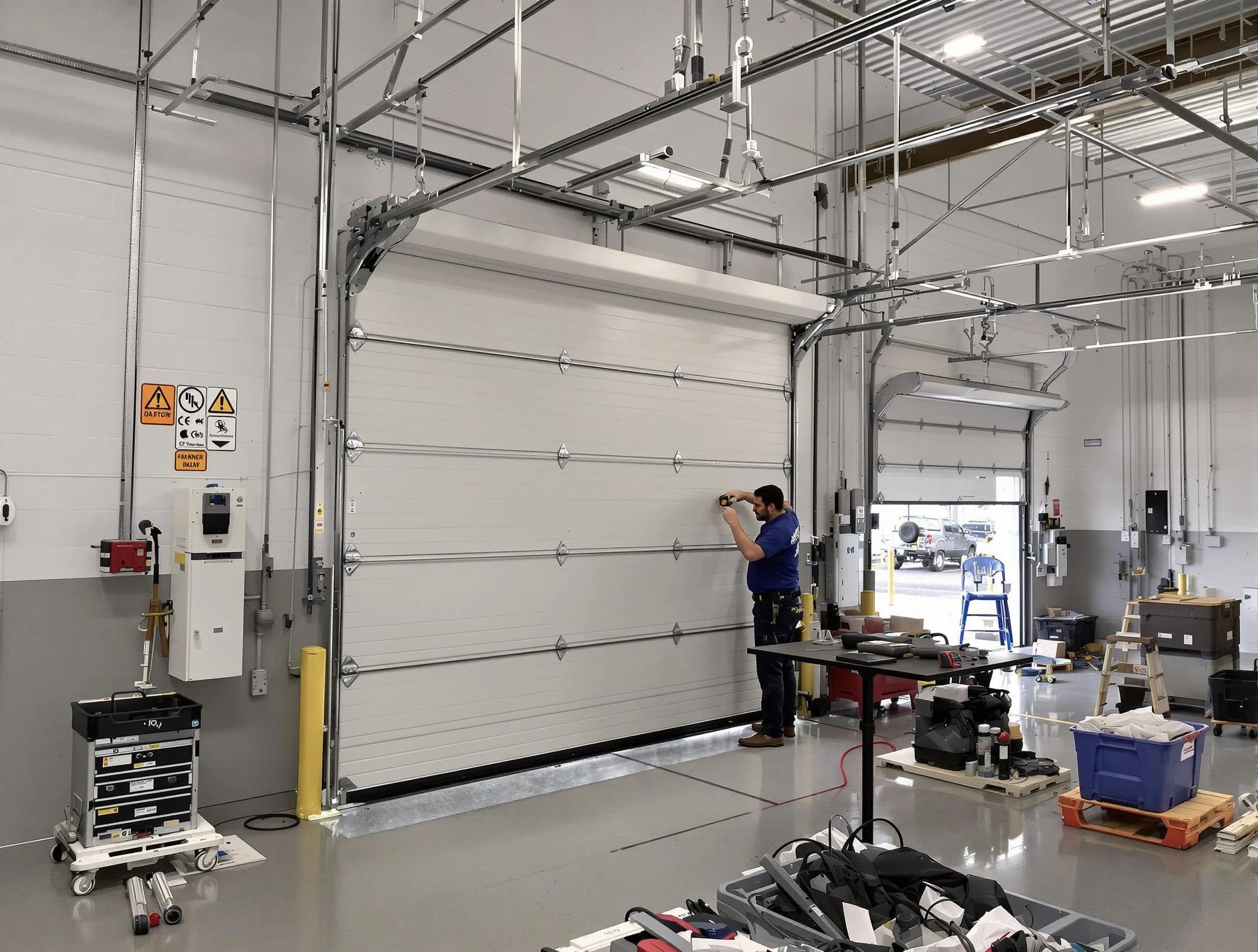 Commercial garage door repair being performed by Clarkstown Garage Door Repair expert in Clarkstown