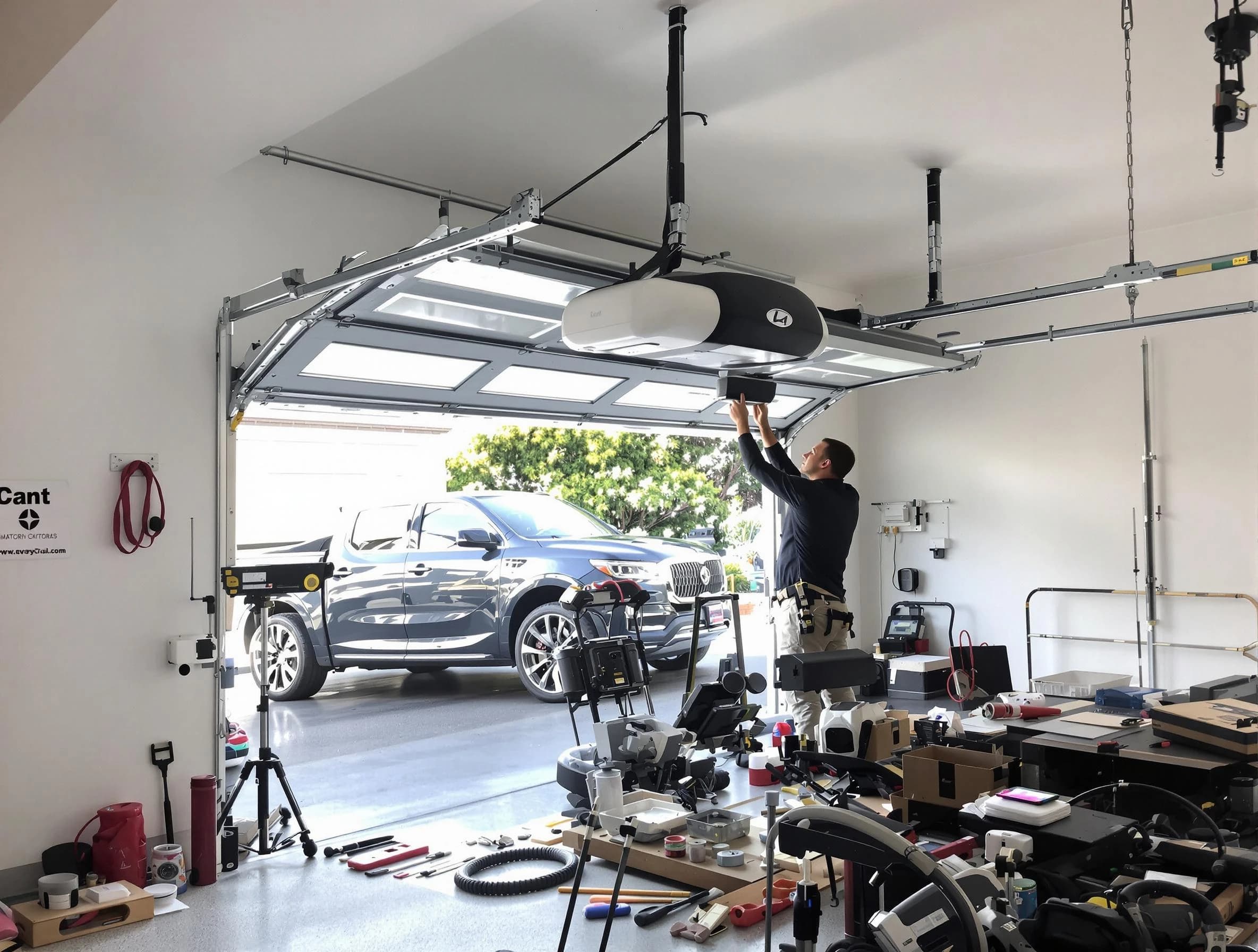 Clarkstown Garage Door Repair specialist installing smart garage door opener system in Clarkstown home