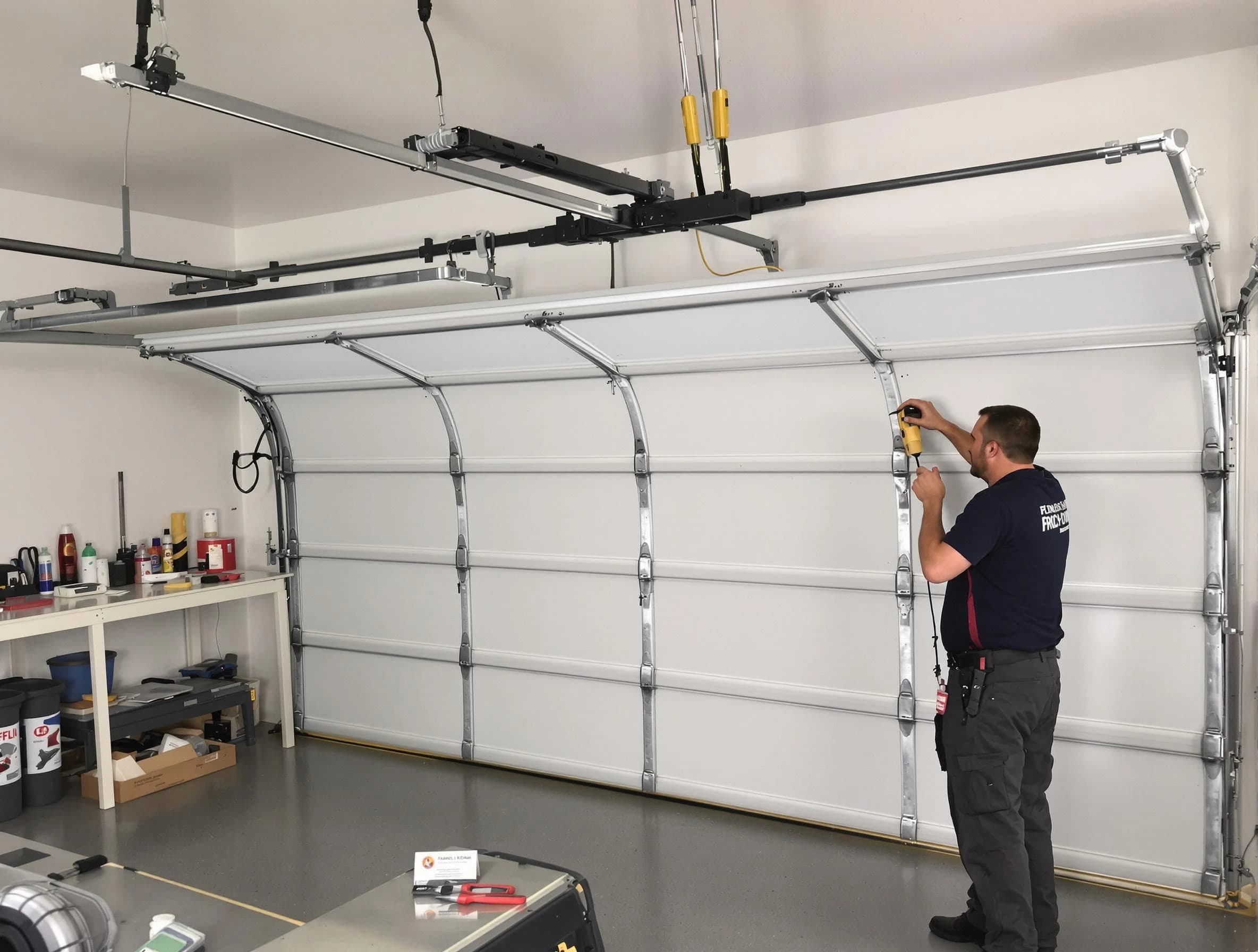Clarkstown Garage Door Repair certified technician performing overhead door system repair in Clarkstown