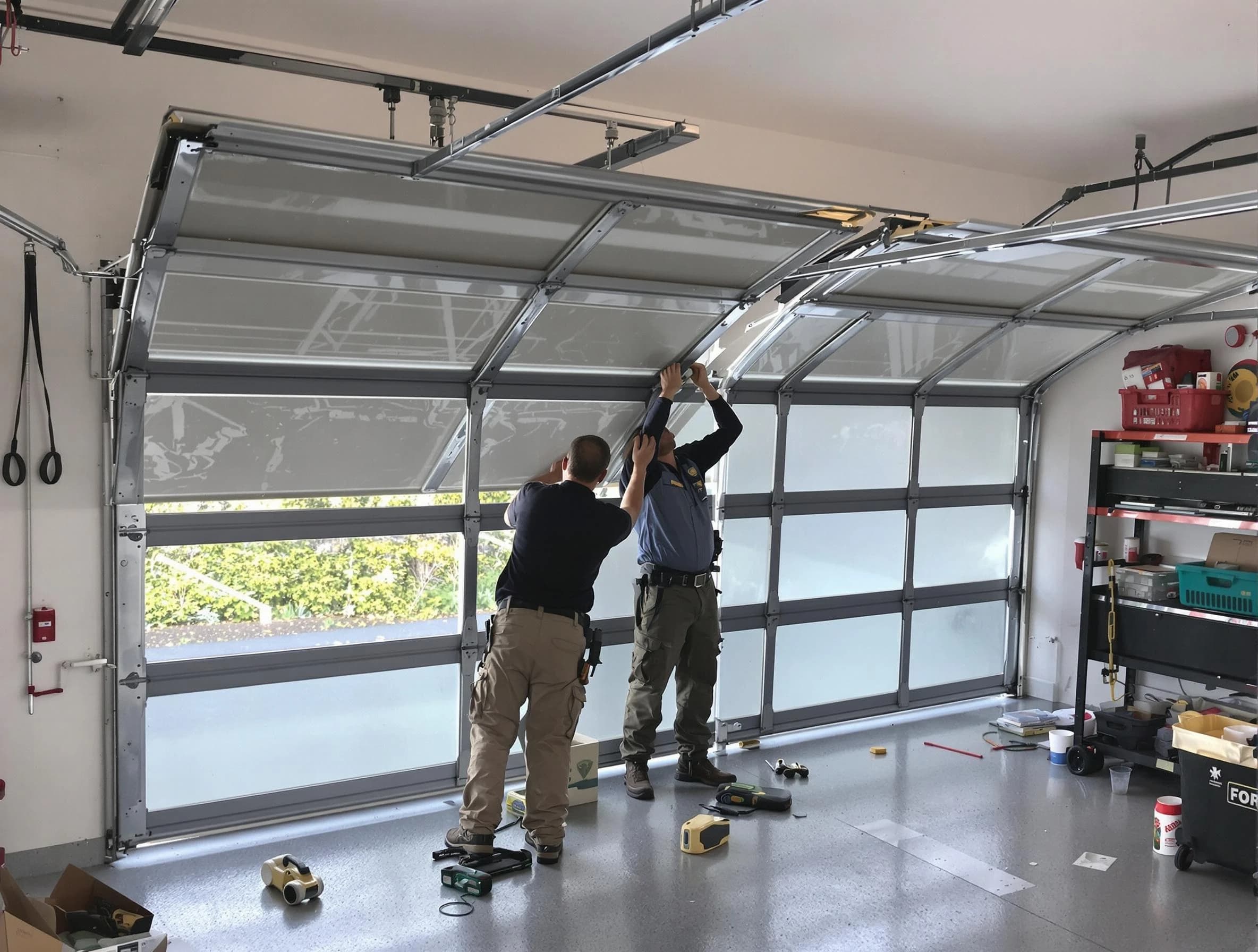 Clarkstown Garage Door Repair expert performing precise panel replacement on Clarkstown garage door