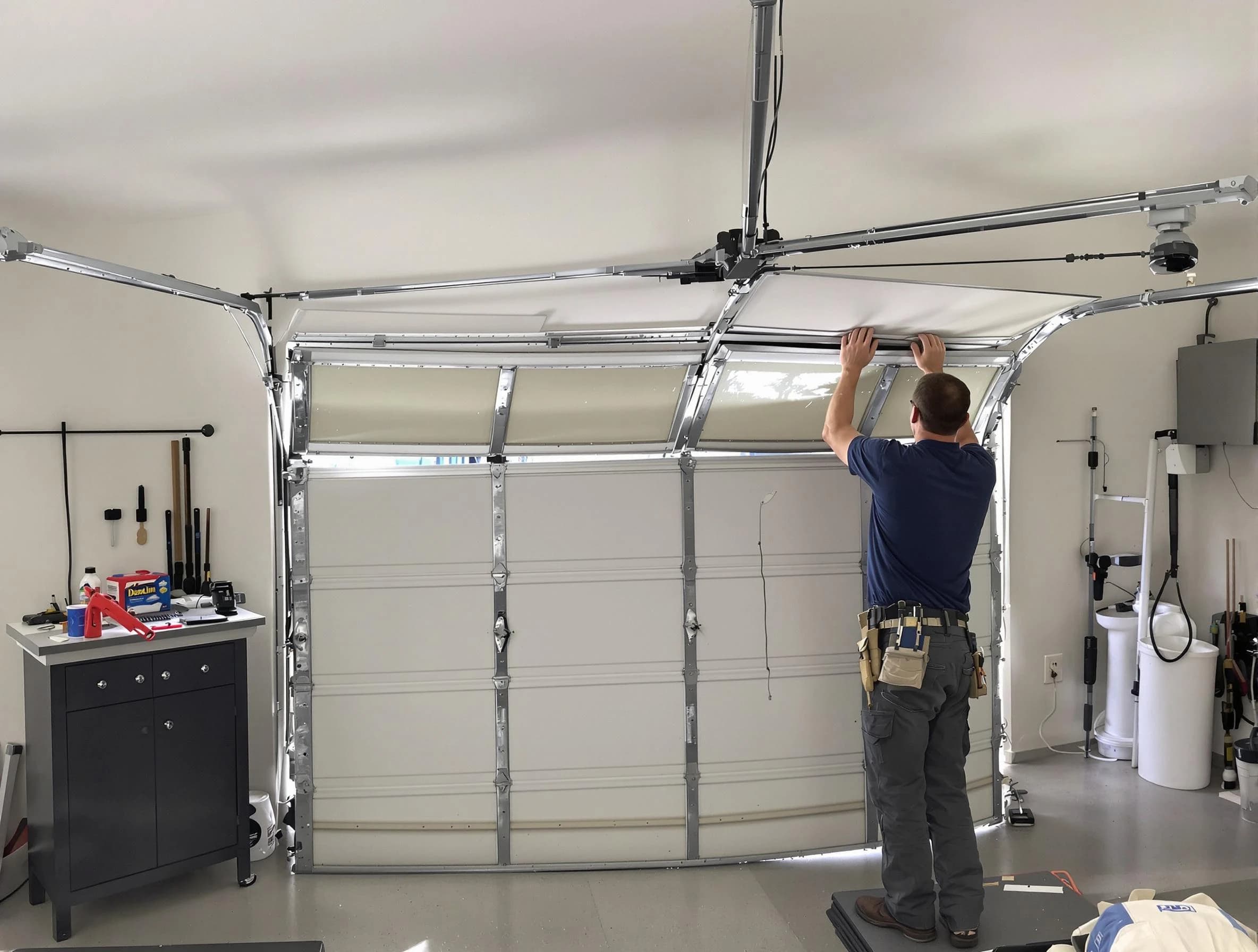 Clarkstown Garage Door Repair specialist performing precise section replacement on Clarkstown garage door